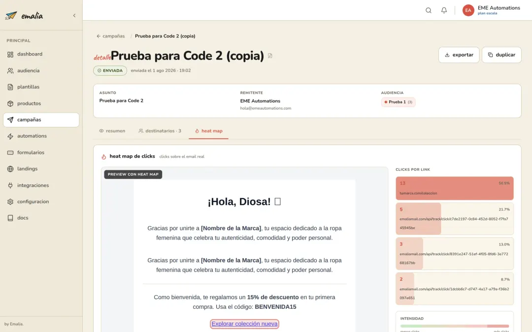 Cómo ver el mapa de calor de tu campaña en Emalia