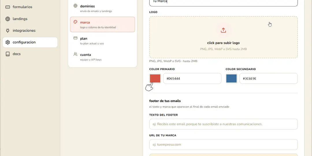 Configurá la marca