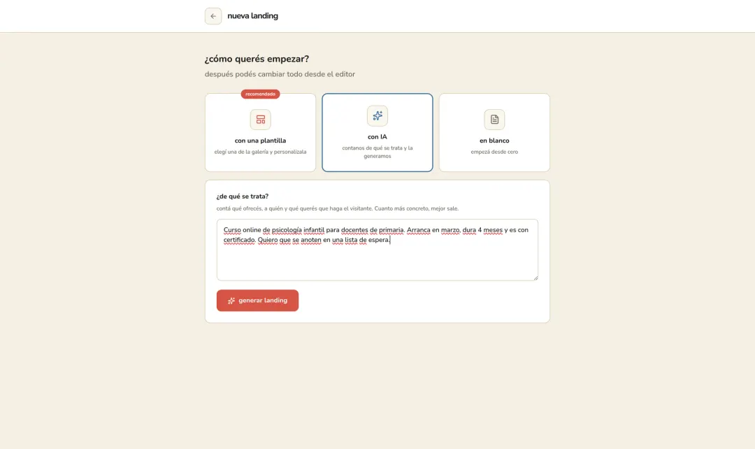 Creá tu landing con IA