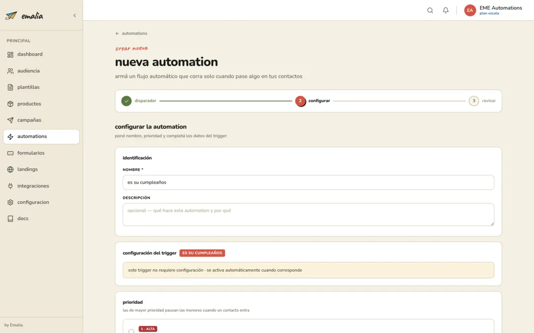 Cómo enviar un email de cumpleaños automático en Emalia