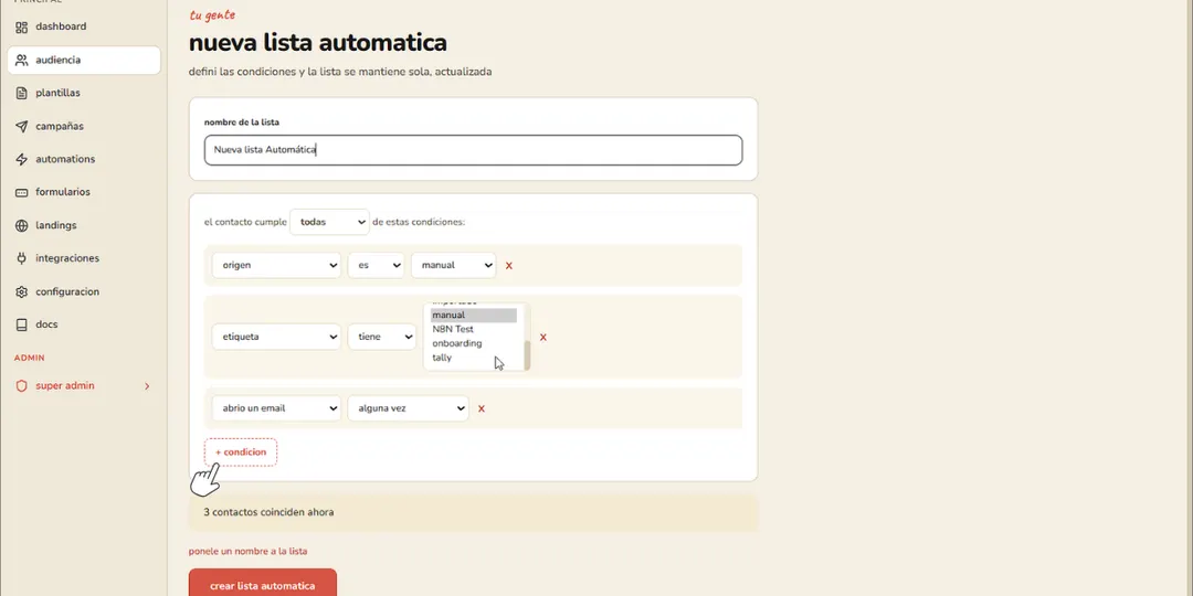 Crear listas automáticas