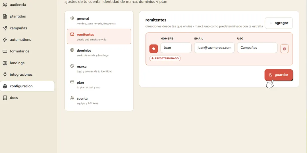 Configurá tus remitentes