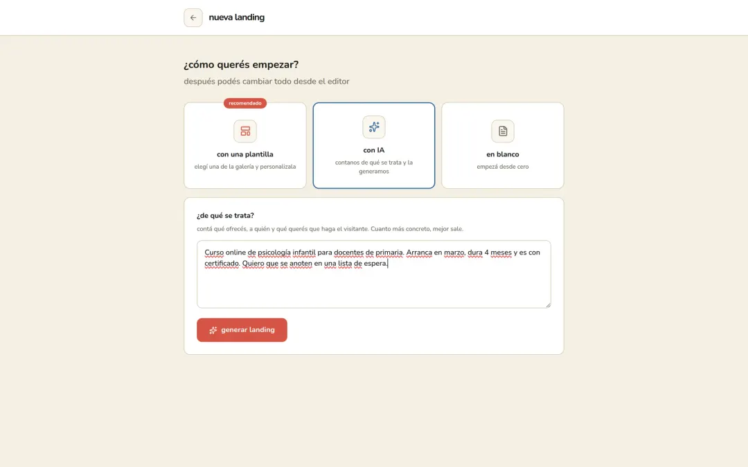 Creá tu landing con IA