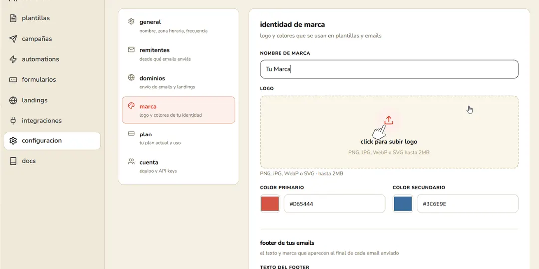 Configurá la marca