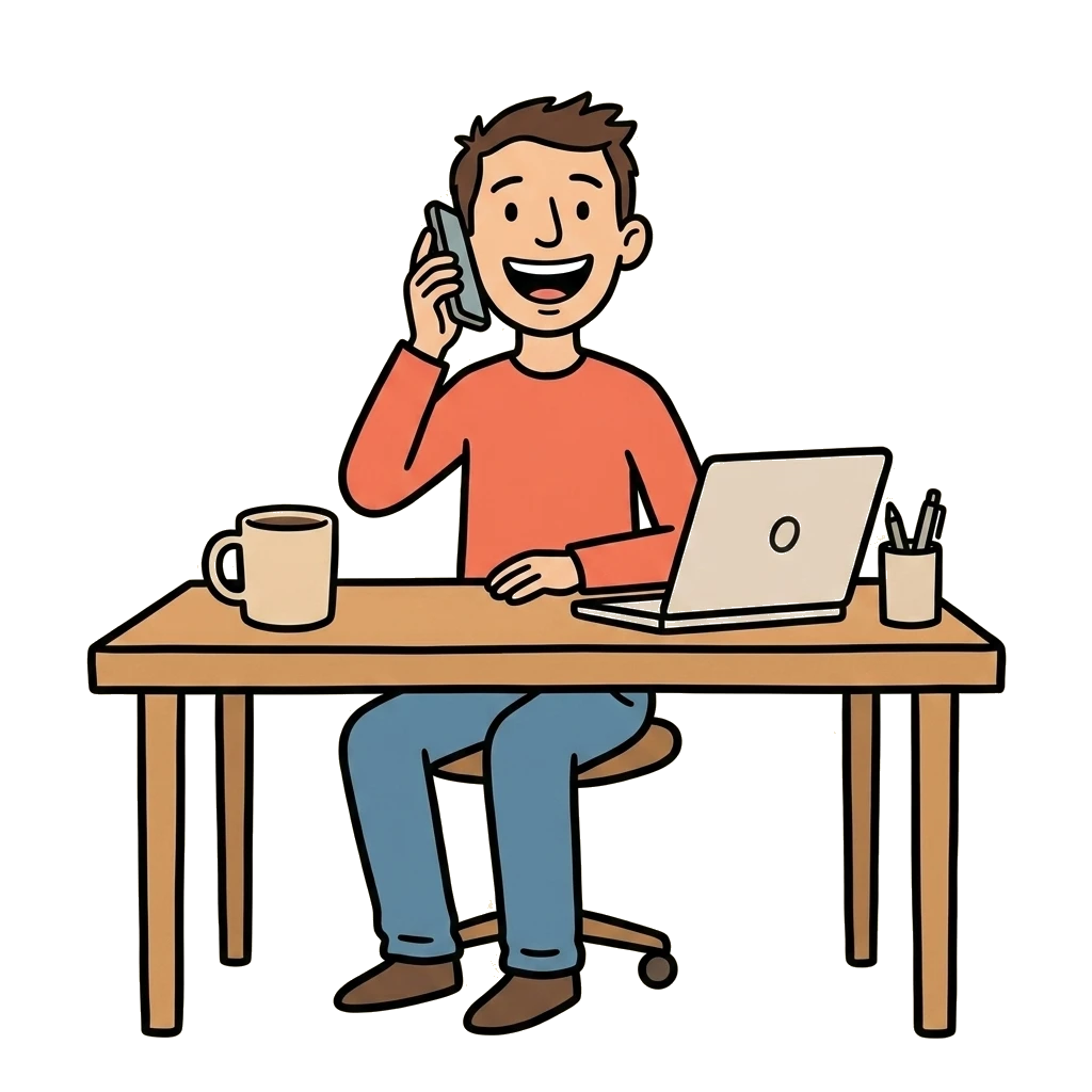 H&eacute;ctor atendiendo a una agencia por tel&eacute;fono